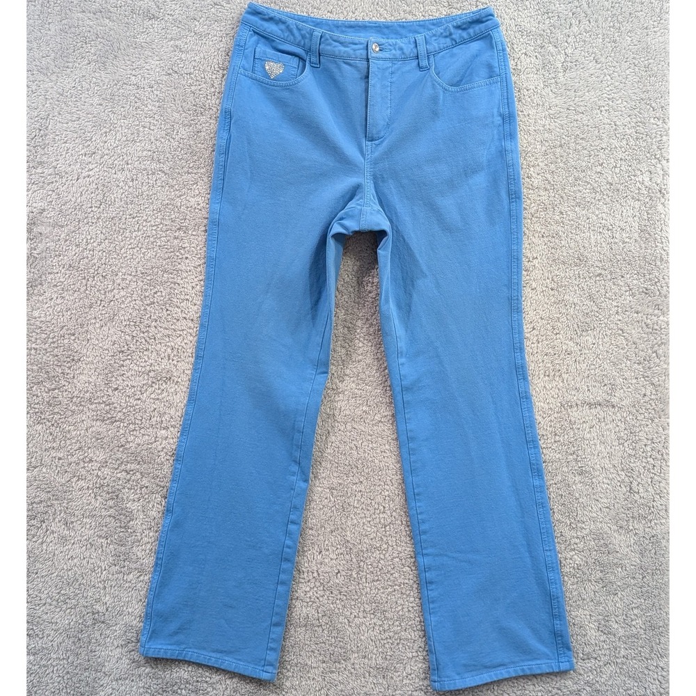 Quacker Factory Dream Jeannes Women's 8 Blue Rhinestone Heart Straight Leg Pants
